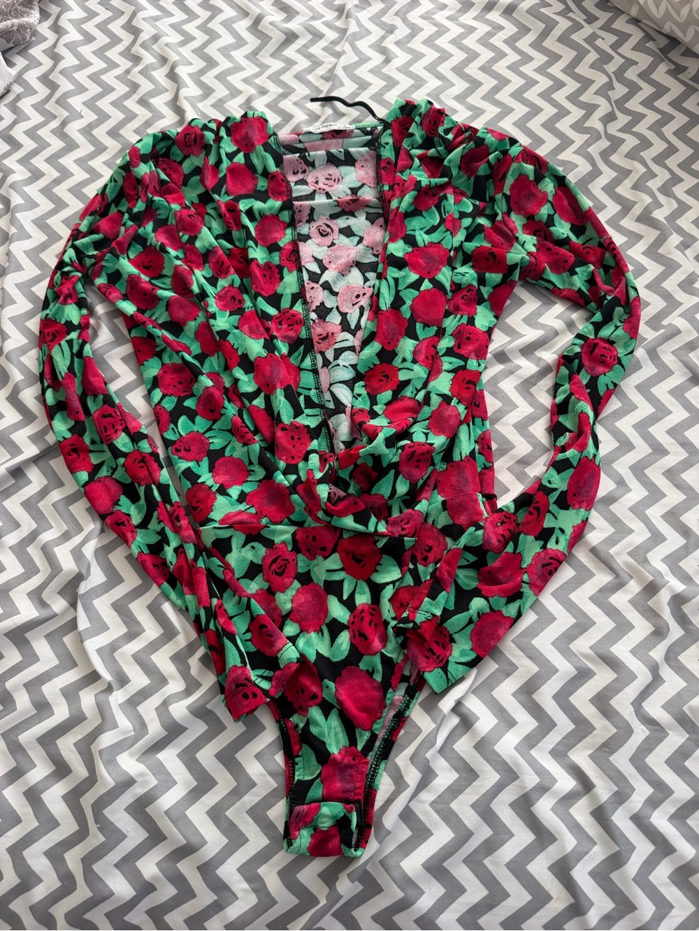 Zara Red & Green Floral Long-Sleeve Bodysuit